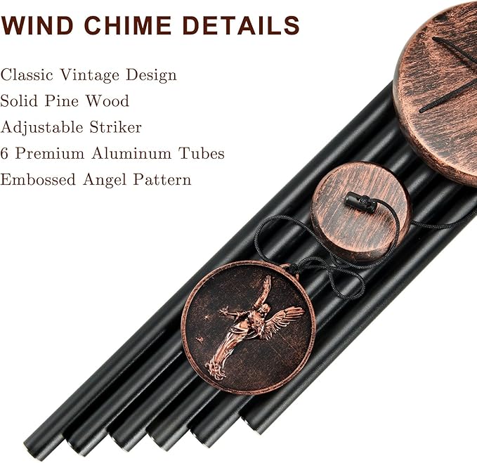 Wind Chimes for Outside, Vintage Angel Deep Tone Wind Chime Outdoor Clearance, Memorial/Festivals/Birthday Gift for Mom Dad Women Grandma, Home Garden Patio Decor (32" Angel)