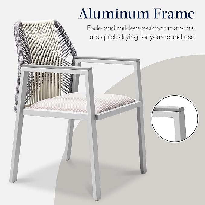 Best Choice Products Outdoor Dining Arm Chair Set of 2, Aluminum Frame with Armrest, All-Weather Woven Rope Chair Design - Gray/Meteor