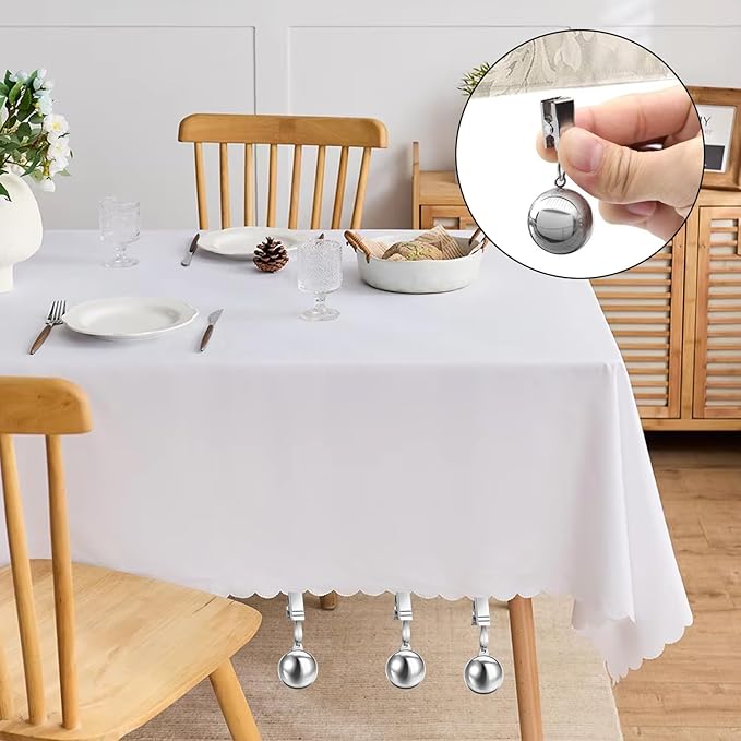 Yamrots Tablecloth Weights, Tablecloth Weights Hangers, Stainless Steel Balls with Rust-Resistant Clip for Decoration, Outdoor Picnic, Garden Flag, Useful Fixed Fabric Tools at Outside Events (6)