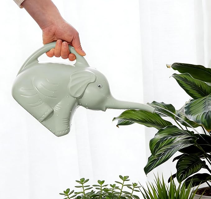 2L Elephant Watering Can, Plastic Watering Kettle with Ergonomic Handle, Long Mouth Patio Sprinkling Watering Bottle Pot for Home Garden Lawn Yard (Grayish Green)