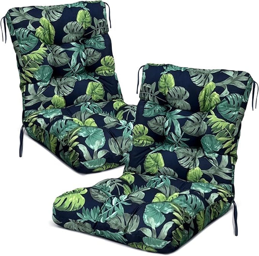 Outdoor Wicker Chair Cushions Set of 2 Printed Flower Patio Chair Cushion with Back and Ties,Outdoor Dining Chair Pads Waterproof 41.7"*20.8"*3.9" Green Printing
