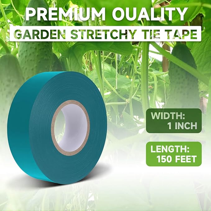 Easytle Stretch Tie Tape Roll, 1" 150ft Garden Tie Tape Reusable Garden Plant Ties Thick Sturdy Plant Ribbon Garden Green Vinyl Stake Gardening Tools for Indoor Outdoor Patio Plant Use
