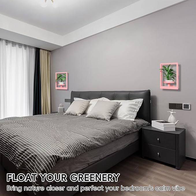 Wall Shelves for Plants, Hanging Frame Decor Planter for Indoor Plants, Wall Plant Holder for Living Room/Entryway/Garden Flower Pot Holder Free Garden Shears (Square-Pink, 2pcs)