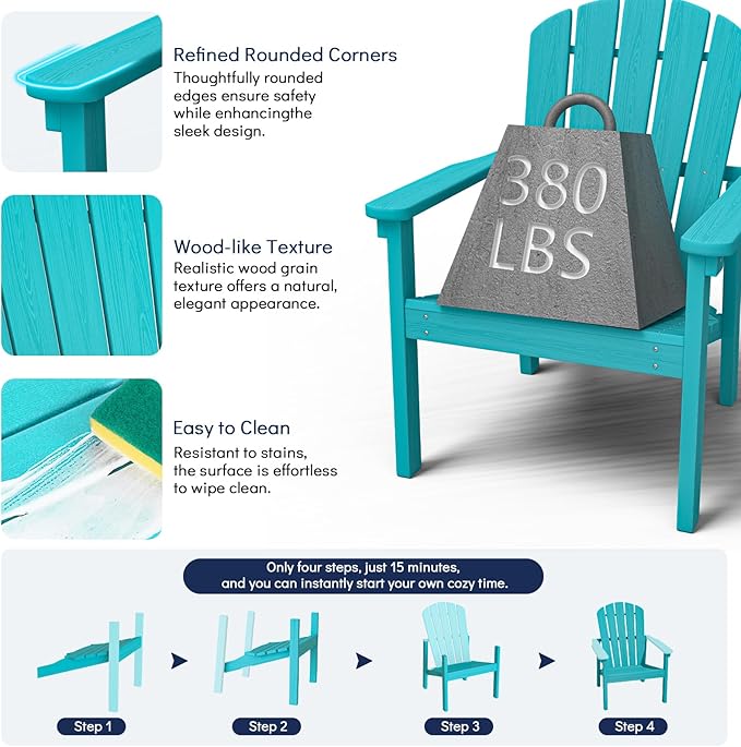 nevilywood Compact Stackable Adirondack Chairs Set of 2, 26.3" Wide HDPE Outdoor Patio Chairs - Durable, Space-Saving Design for Porch, Lawn or Garden, Aruba