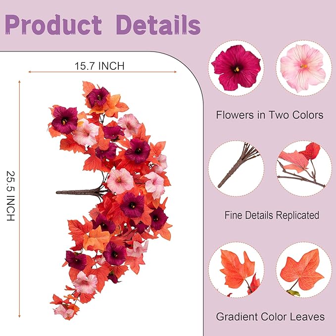 2Pcs Fake Fall Flowers for Outdoor Decoration Artificial Fake Silk Flowers Faux Fall Plants, Uv Resistant Autumn Flower for Garden Porch Balcony Realistic Thanksgiving Decor (Burgundy Pink)