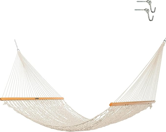 Original Pawleys Island Deluxe Oatmeal DuraCord Rope Hammock – 13 ft. x 65 in, 2-Person, 450 lb Capacity, Oak Spreader Bar, Zinc-Plated Hardware, Handcrafted in The USA
