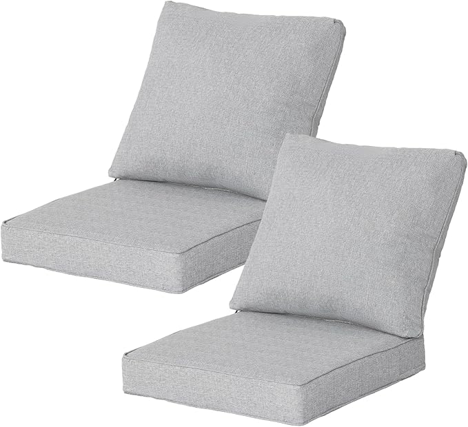 24.5x24.5 Inch Outdoor Deep Seat Cushions Set of 2,Thick High-Density Foam, Water-Resistant, Corner Ties & YKK Hidden Zipper for Patio Furniture,Stone Gray