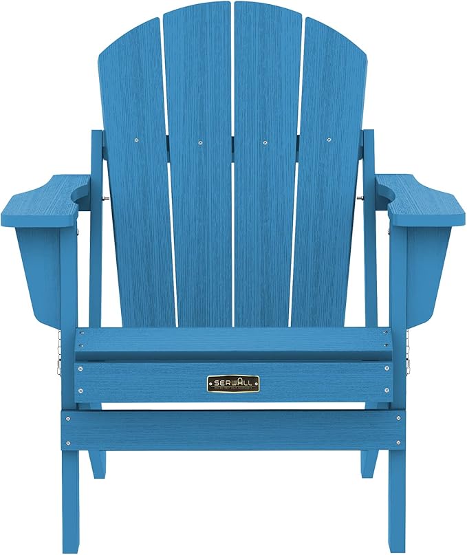 SERWALL Foldable Adirondack Chair Set of 2 for Patio Garden Outdoors Fire Pit Chairs-Navy Blue