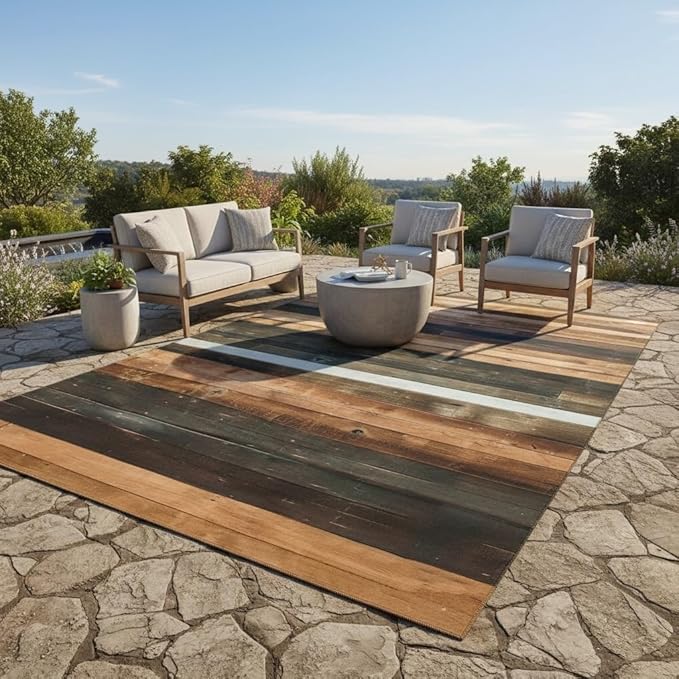 Vintage Rustic Wooden Board Outdoor Rug 3x8 Natural Wood Grain Waterproof Outdoor Area Rug for Balcony Porch Patio Deck Farmhouse Reversible Durable Outside Carpet Non Slip Indoor Outdoor Floor Mat