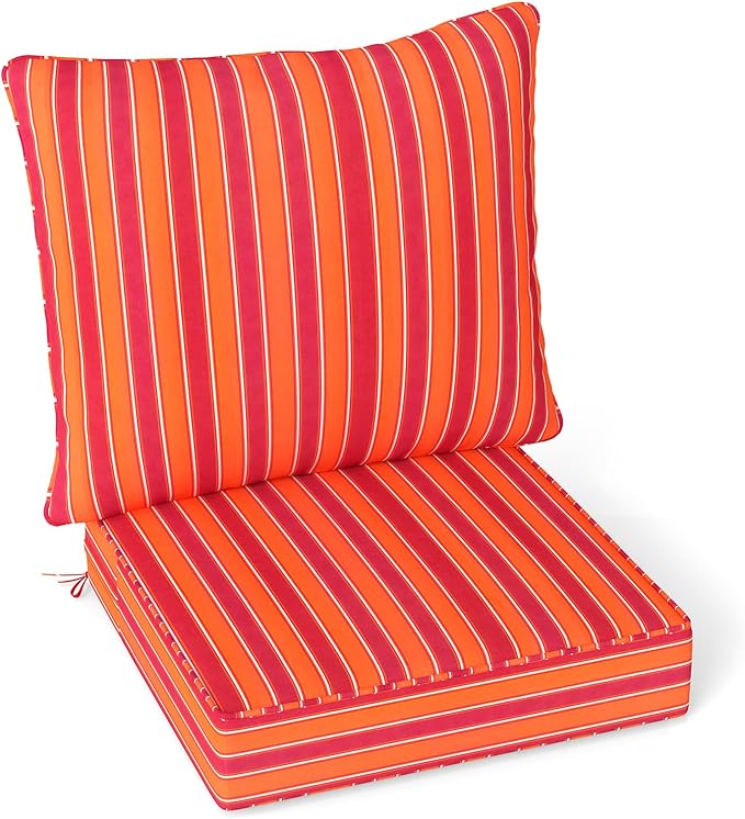 Giantex Patio Cushion Set, Outdoor Chair Seat Pads w/Non-Slip Rope Belts, Detachable Patio Furniture Cushions, Thick Seat Cushion & Back Cushion for Living Room Floor Sofa Patio Garden Chair (Orange)