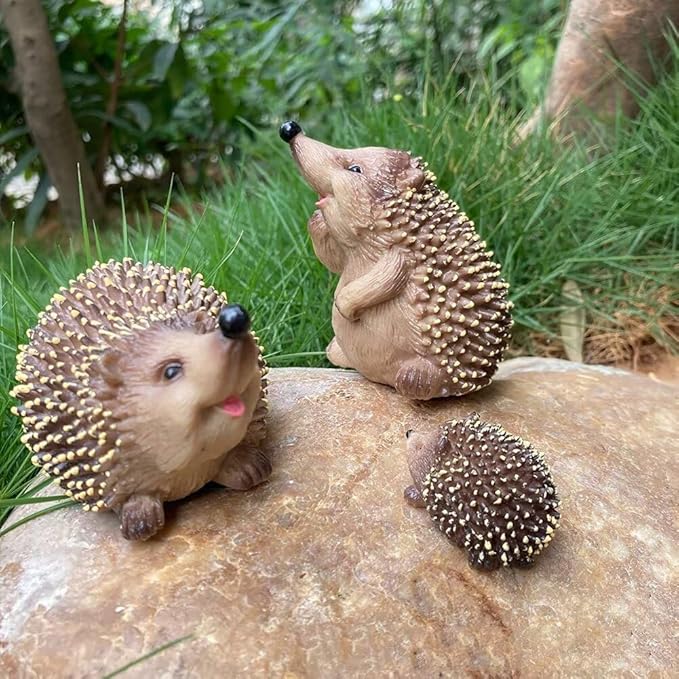 3PCS Miniature Hedgehog Figurines Family Hedgehog Statue Adorable Garden Decoration Animal Sculpture Ornaments for Home Patio Lawn Outdoor