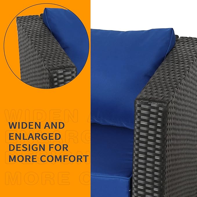 Wicker Patio Chairs,Outdoor Rattan Chairs with Cushion,Patio Furniture for Gardens, Backyards, Balconies,Poolside(Blue)