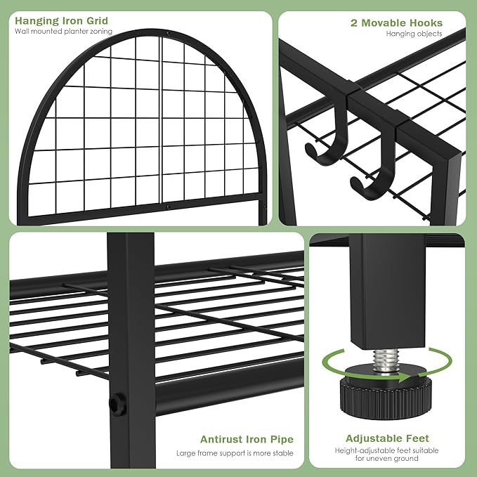 4 Tier Plant Stand Indoor Outdoor, Metal Plant Display Stand Plants Shelf Rack for Multiple Plants, Black Flower Plante Pots Holder for Patio Garden Balcony Living Room