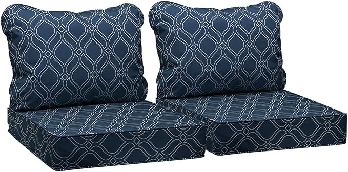 AAAAAcessories Outdoor Seat Cushions for Chairs, Fade-Resistant, Waterproof Patio Furniture Replacement Cushions, 23.5" x 25.5" x 5" + 23.5" x 19", Set of 2, Slate Blue Vine Trellis