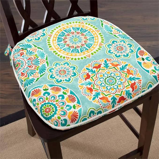 FUNHOME Outdoor Chair Cushions Set of 2, Water-Repellent Patio Seat Cushions D16xW17 Inch, Round Corner Patio Chair Pads with Tie, Seat Cushions for Furniture Garden Office Decoration, Cyan Circle