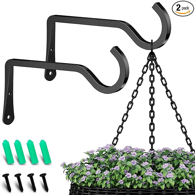2 Pcs Wall Plant Hanger 6 inch – Indoor Hook easy Installation for Hanging Lanterns, Flower Baskets, Planters & Outdoor Decor - Durable Metal Alloy Plant Wall Hooks, Anti-Corrosion & Elegant Design