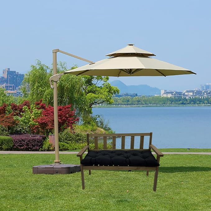 Srutirbo Waterproof Indoor/Outdoor Bench Cushion Garden Non-Slip Swing Chair Cushion, Loveseat Cushion for Patio Furniture Swing Wicker Garden Bench, Indoor Lounger Seat (Black, 47x19in)