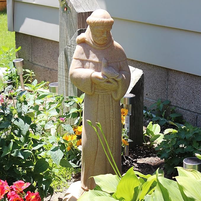 Emsco Group 2230-1AZ Saint Francis Statue – Natural Sandstone Appearance – Made of Resin – Lightweight – 29” Height