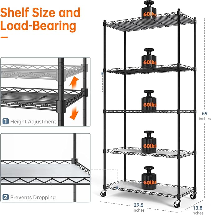 Bstrip Plant Shelf with Grow Light, 5-Tier Plant Stand with T8 24W Grow Light for Indoor Plants with Wheel, Grow Light Shelf with Timer for Indoor Plant, Seedling, Seed Starting, 29.5x13.8x59IN