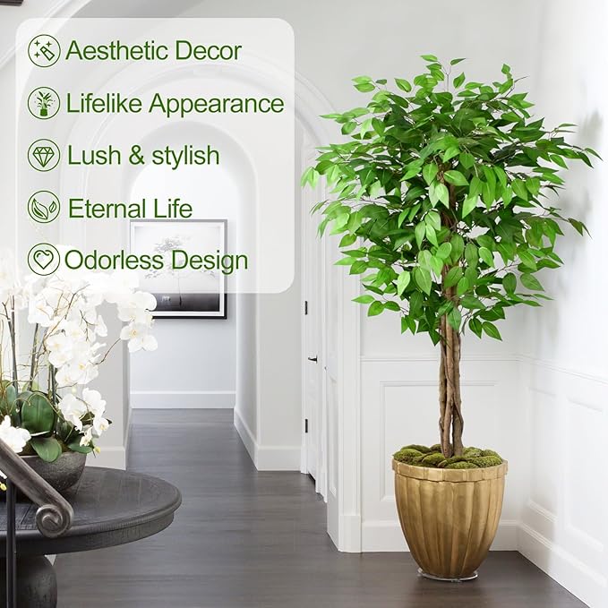 5ft Ficus Artificial Trees with Natural Curved Trunks, 60" Tall Lush Faux Tree for Home Decor Indoor, Green Lifelike Fake Ficus Tree Artificial Plants
