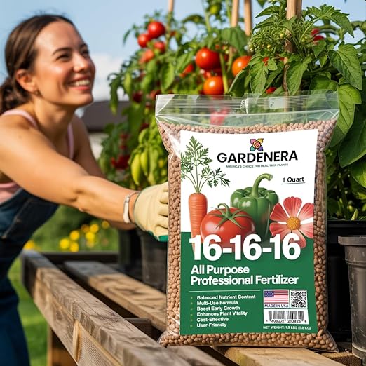 Gardenera 16-16-16 Premium All Purpose Professional Fertilizer - Lawn, Flower, Tree, Shrub & Vegetable Fertilizer (2 Quarts)