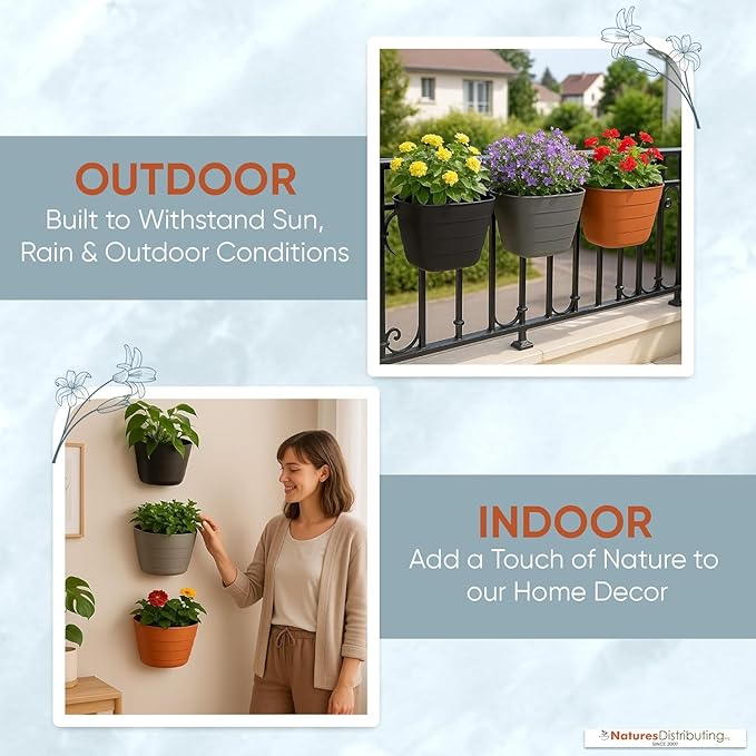 12 Inch Self-Watering Wall Planter for Indoor & Outdoor Use – Vertical Hanging Planter, BPA-Free, UV-Resistant – Perfect for Flowers, Herbs & Vegetables (Terracotta, with Plug)