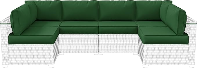 14-Piece Outdoor Cushions for Patio Furniture Thick Outdoor Chair Cushions 5" Foam High-Density Water-Resistant Deep Seat Cushion for 6-Seat Sectional Sets Liner&Cover Green