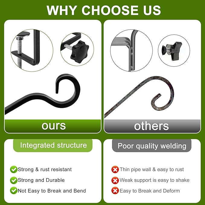 Adnee 4 Pcs Deck Bird Feeder Hanger for Railing-12.5 Inch Deck Railing Plant Hanger with Non Slip Clamp-Deck Rail Planter Hooks for Suet Baskets,Lanterns,Wind Chimes