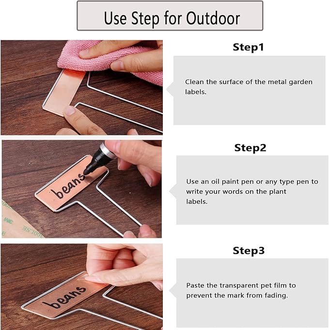 25PCS Copper Metal Plant Tags Plant Labels with 50Pcs Labels, Rainproof PET Film & Permanent Pen, 4" Weatherproof Banner Garden Markers, Marking Protection Seedling Signs Nursery Tags