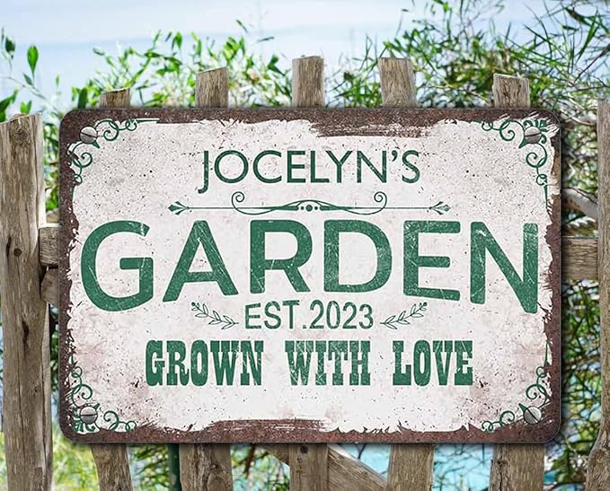 Personalized Metal Signs with Name Made in USA Custom Vintage Garden Sign Waterproof Vintage Decorative Metal Print for Wall Decor Customized Home Garden Ideas Gifts Artwork Prints for Yard Ourdoor