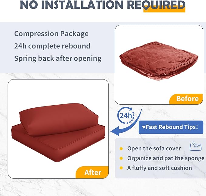 Amopatio Outdoor Sofa Replacement Cushion Set, Waterproof Seat and Back Cushions for Patio Furniture, UV-Resistant and Extra-Thick Cushions, Machine-Washable Covers (Wine)