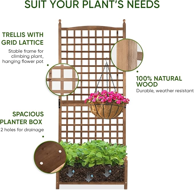 Idzo 71 Inches Height Raised Garden Bed with Trellis, Durable Oil Coated Planter with Trellis, Vertical Gardens Outdoors with Convenient Non Woven Lining for Better Plants Growing