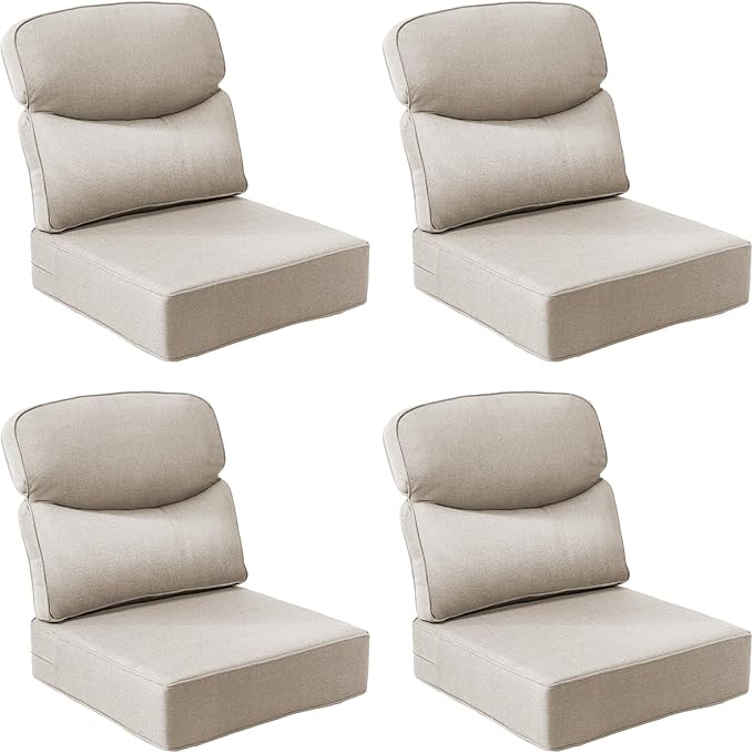 Outdoor Cushion Set for Patio Furniture, UV Resistant, Water Resistant - 6 Inch Thick Dual Layer Back Support Cushions– 24x24 Inch Patio Seat Covers for Chair/Sofa/Couch | Beige | 4-Pack |