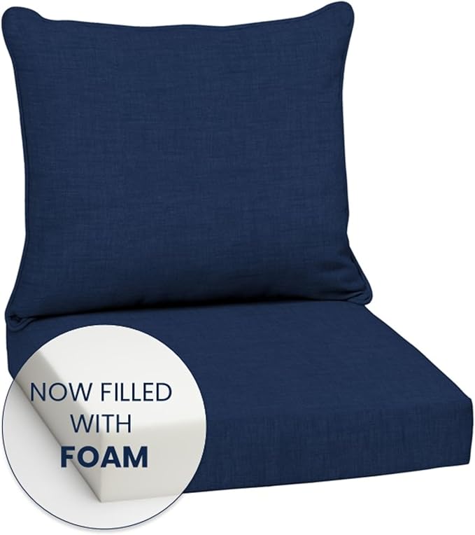 Arden 24x24 Outdoor Deep Seat Cushion Set – Fade-Resistant, Weather-Resistant Outdoor Patio Replacement Cushions Sapphire Blue Leala