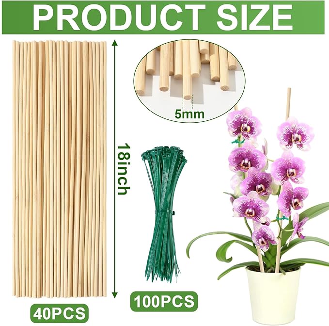 AUGSHY Plant Stakes 18 Inch, 64 PCS Natural Bamboo Garden Stakes for Plants and Plant Support Stakes for Indoor Outdoor Plants Tomato Vegetable Beans Potted Climbing Plants