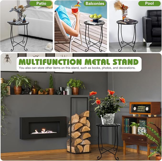 Fashion&cool 2 Pack Indoor Outdoor Side Tables, Weather Resistant Metal Patio Side Table, Small Round End Table Side Table for Patio Yard Porch Balcony Garden Bedside, Plant Stand for Indoor