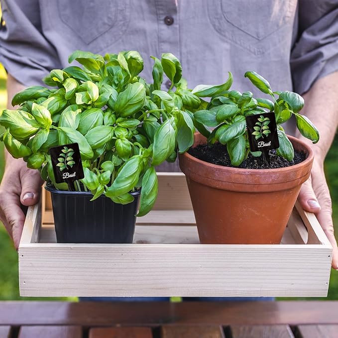 UPINS 24Pcs Acrylic Garden Herb Signs,Herb Garden Plant Labels Markers for Outdoors Black Waterproof Tags Signs with Printed Name for Indoor Outdoor Gardens Plants Potted