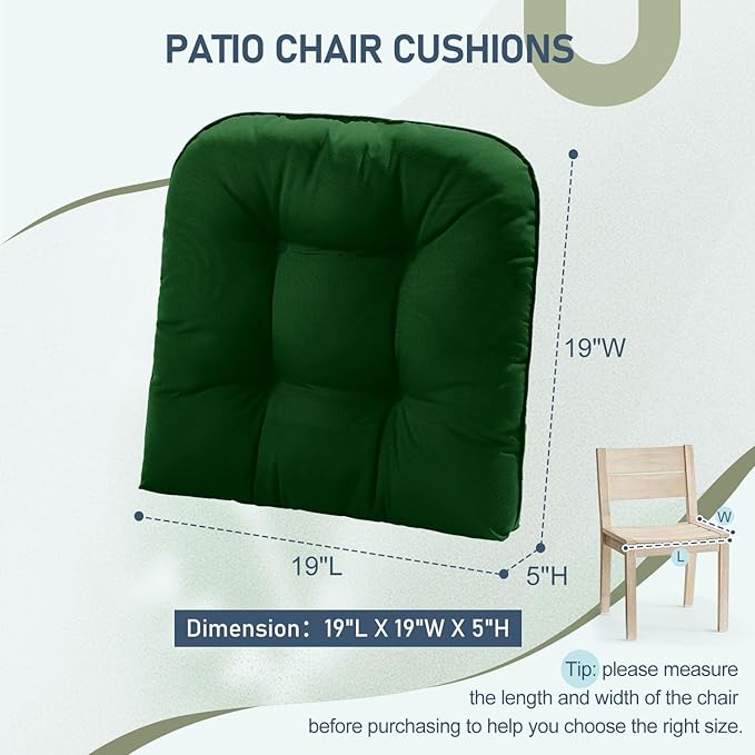 downluxe Outdoor Chair Cushions Set of 4 for Patio Furniture, Waterproof Tufted Overstuffed Patio Furniture Cushions, Thick Outdoor Seat Cushion, 19" X 19" X 5", Forest Green