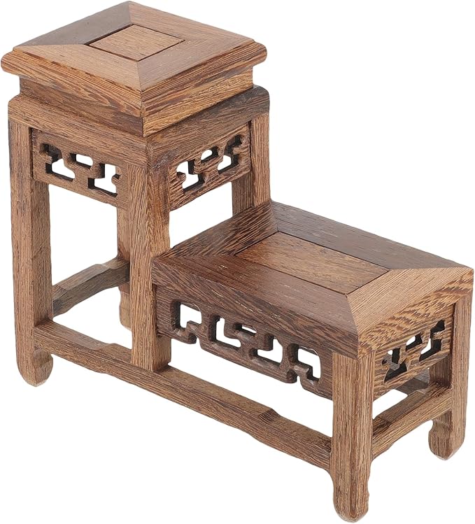 DOITOOL Wooden Plant Stand Indoor 2 Tier Wood Plant Shelf Wooden Planter Risers Flower Stand Vintage Display Planter Display Figurine Display Base for Home Garden