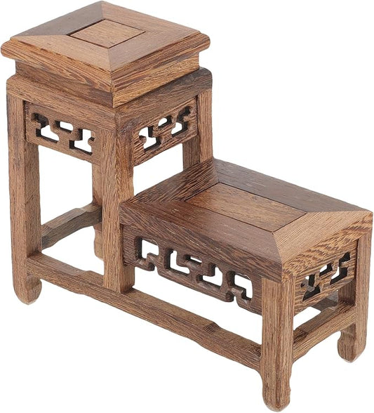DOITOOL Wooden Plant Stand Indoor 2 Tier Wood Plant Shelf Wooden Planter Risers Flower Stand Vintage Display Planter Display Figurine Display Base for Home Garden