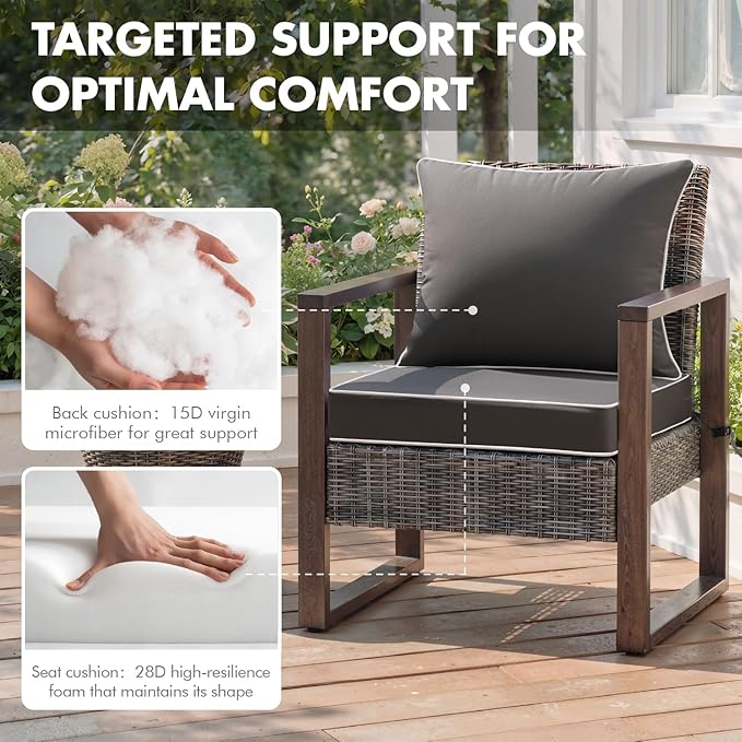 MIULEE Dark Grey Outdoor Seat Cushion 22x24 Inch Waterproof & 3 Year Fade Resistant Deep Seat and Back Cushion for Patio Furniture Chair Sofa Couch with Handle and Adjustable Straps