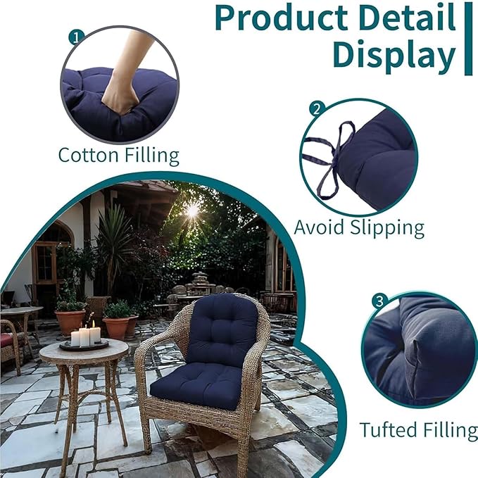 Set of 2 Outdoor Indoor U Shaped Wicker Seat Cushion Decorative Orange Tufted Chair Pads Chair Cushions Set for Patio Garden Home Office Furniture