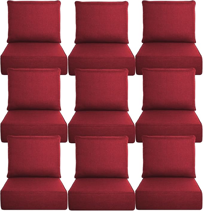 Belord Luxury 6" Thick Outdoor Cushion 9 Set - 24 x24 Inch 28D Sponge Filling Fade-Resistant Chair Cushion, Spill Proof Removable Patio Furniture Replacement Cushion for Sofa Bench Swing - Red
