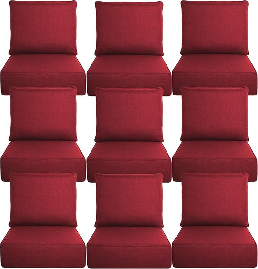 Belord Luxury 6" Thick Outdoor Cushion 9 Set - 24 x24 Inch 28D Sponge Filling Fade-Resistant Chair Cushion, Spill Proof Removable Patio Furniture Replacement Cushion for Sofa Bench Swing - Red