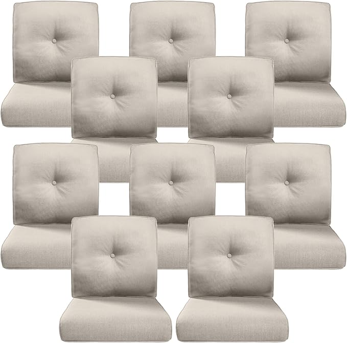 Belord Luxury 4" Thick Outdoor Cushion 10 Set - 22 x24 Inch 28D Sponge Filling Fade-Resistant Chair Cushion, Spill Proof Removable Patio Furniture Replacement Cushions for Sofa Bench Swing - Beige