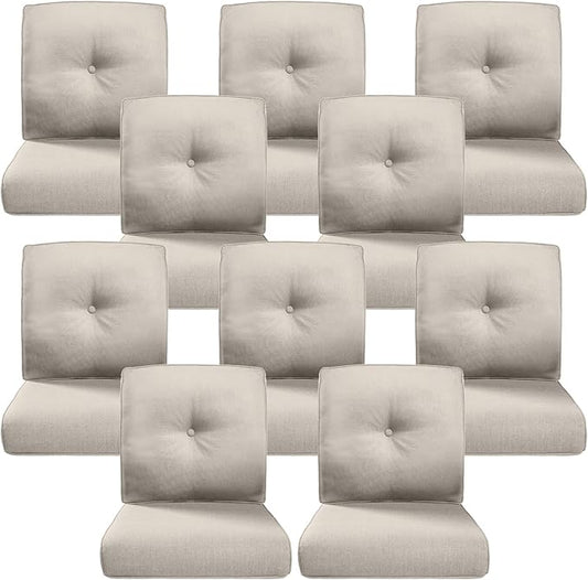 Belord Luxury 4" Thick Outdoor Cushion 10 Set - 22 x24 Inch 28D Sponge Filling Fade-Resistant Chair Cushion, Spill Proof Removable Patio Furniture Replacement Cushions for Sofa Bench Swing - Beige
