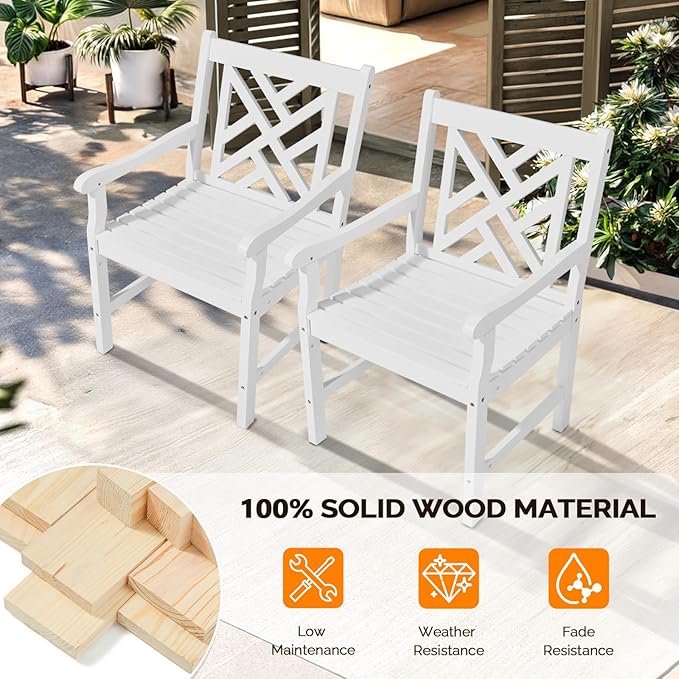 VINGLI Outdoor Dining Chairs Set of 6, Heavy Duty 330 LBS Wooden Patio Chairs with Comfortable Backrest, Solid Wood Patio Dining Chairs Garden Chairs for Yard, Front Porch and Deck (White, 6 PCS)