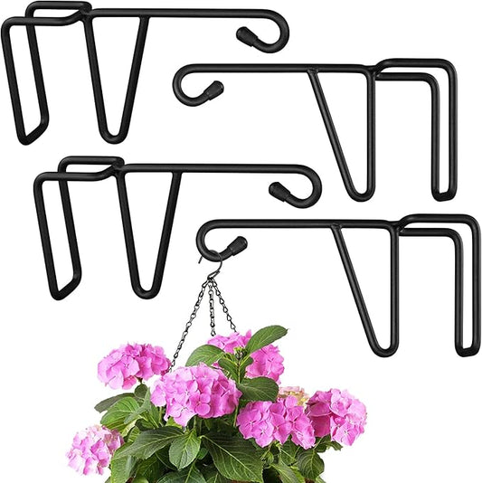 4 Pack Vinyl Fence Hooks, Patio Hangers Decorative Black Powder Coated Steel Fence Hangers Suitable for Hanging Flower Baskets - Wind Chimes - Planters - Bird Feeders -Lights (4 Pack-Black)