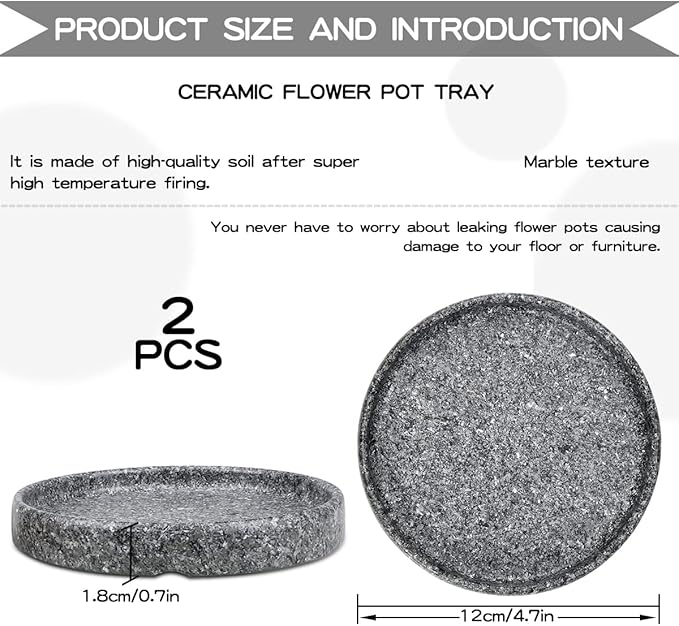 Round 4 Inch Ceramic Plant Saucer Round Tray Set of 2 for Indoor Small Flower Pots Home Garden Outdoor Flower Plant Pot,Marble Saucers