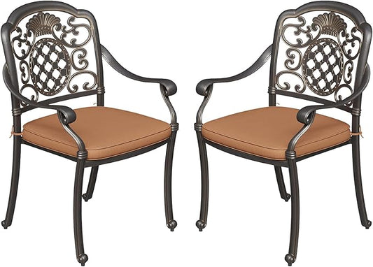 Garvee 2 Piece Patio Dining Chairs with Cushions, Outdoor All-Weather Cast Aluminum Chairs, Patio Bistro Dining Chair Set of 2 for Garden Deck Backyard, Dark Bronze